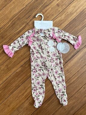 Milkberry Pink Floral Ruffle Footie Pajamas for Baby